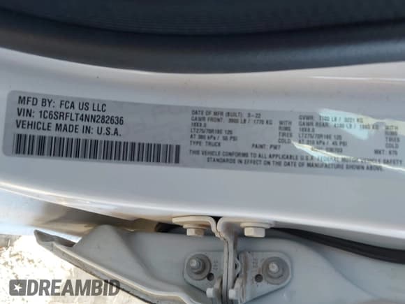 ✅ 2022 Ram 1500 Rebel • VIN: 1C6SRFLT4NN282636 • Лот: 43881798. Опубликован ранее на IAAI с пробегом 38 884 миль. Бесплатный доступ к архиву аукционных продаж из США и подробный отчёт об истории автомобиля на DreamBid. Изображение 9.