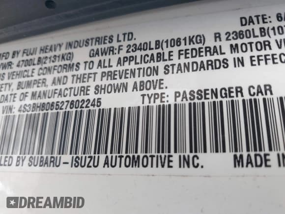 ✅ 2002 Subaru Legacy Outback L.L. Bean • VIN: 4S3BH806527602245 • Lot: 41958987. Wystawiony na IAAI z przebiegiem 278 315 mil. Bezpłatny archiwum sprzedaży aukcyjnych z USA i szczegółowy raport historii pojazdu na DreamBid. Zdjęcie 9.