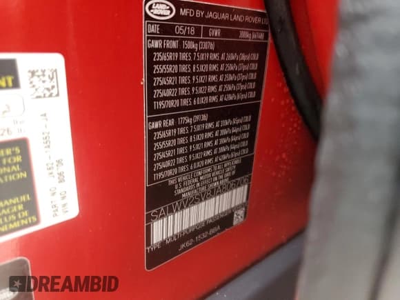 ✅ 2018 Land Rover Range Rover Sport HSE Dynamic • VIN: SALWV2SV8JA806706 • Lot: 47470695. Listed on Copart with 76,976 mi. Free auction sales archive from the USA and detailed vehicle history report at DreamBid. Image 13.