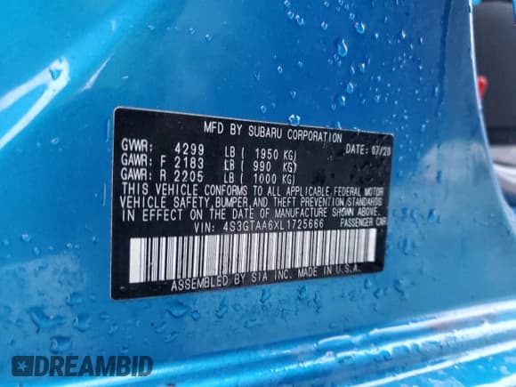 ✅ 2020 Subaru Impreza • VIN: 4S3GTAA6XL1725666 • Lot: 81781364. Listed on Copart with 13,618 mi. Free auction sales archive from the USA and detailed vehicle history report at DreamBid. Image 12.