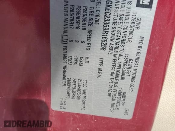 ✅ 2009 GMC Yukon • VIN: 1GKEC23369R166258 • Лот: 69840185. Опубликован ранее на Copart с пробегом 239 541 миль. Бесплатный доступ к архиву аукционных продаж из США и подробный отчёт об истории автомобиля на DreamBid. Изображение 13.