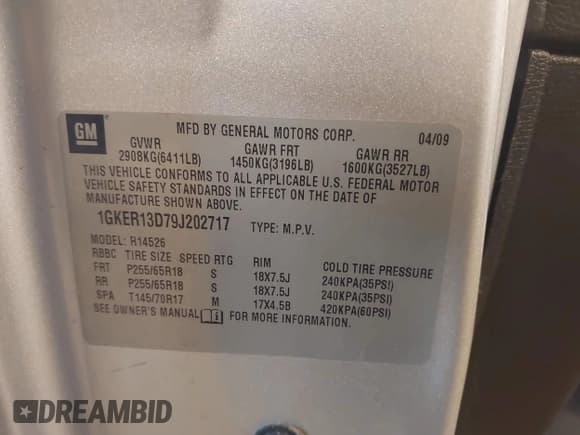 ✅ 2009 GMC Acadia SLE1 • VIN: 1GKER13D79J202717 • Lot: 43622038. Wystawiony na IAAI z przebiegiem 170 871 mil. Bezpłatny archiwum sprzedaży aukcyjnych z USA i szczegółowy raport historii pojazdu na DreamBid. Zdjęcie 9.