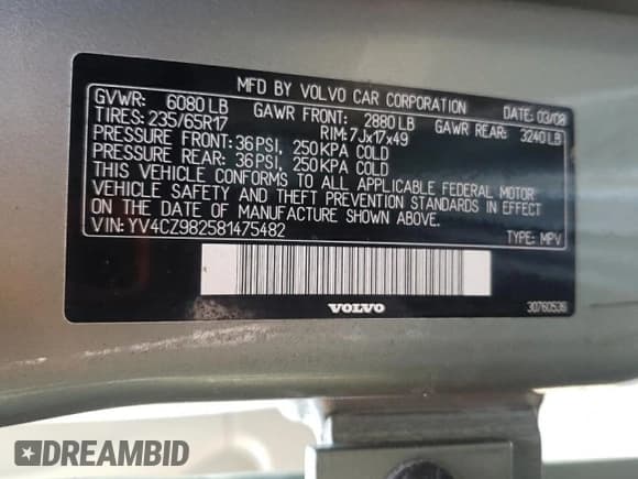 ✅ 2008 Volvo XC90 I6 • VIN: YV4CZ982581475482 • Лот: 62918495. Опубликован ранее на Copart с пробегом 199 911 миль. Бесплатный доступ к архиву аукционных продаж из США и подробный отчёт об истории автомобиля на DreamBid. Изображение 13.