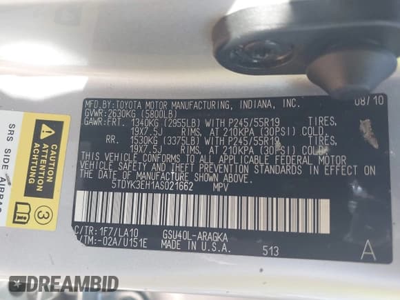 ✅ 2010 Toyota Highlander Limited • VIN: 5TDYK3EH1AS021662 • Лот: 43578307. Опубликован ранее на IAAI с пробегом 245 759 миль. Бесплатный доступ к архиву аукционных продаж из США и подробный отчёт об истории автомобиля на DreamBid. Изображение 9.