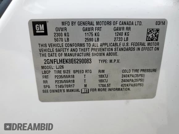 ✅ 2014 Chevrolet Equinox LTZ • VIN: 2GNFLHEK8E6290083 • Лот: 70026765. Опубликован ранее на Copart с пробегом 150 354 миль. Бесплатный доступ к архиву аукционных продаж из США и подробный отчёт об истории автомобиля на DreamBid. Изображение 13.