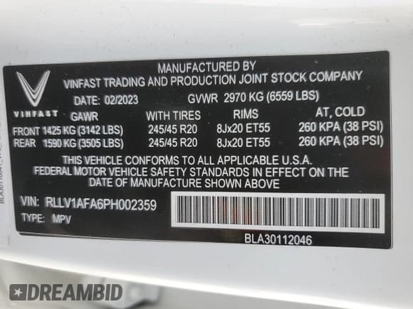 ✅ 2023 VinFast VF 8 Plus • VIN: RLLV1AFA6PH002359 • Lot: 73861244. Listed on Copart with 14,261 mi. Free auction sales archive from the USA and detailed vehicle history report at DreamBid. Image 15.