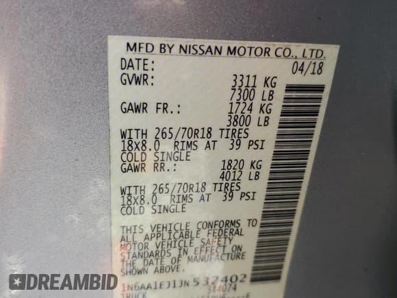 ✅ 2018 Nissan Titan SV • VIN: 1N6AA1EJ1JN532402 • Лот: 82210495. Опубликован ранее на Copart с пробегом Не указан. Бесплатный доступ к архиву аукционных продаж из США и подробный отчёт об истории автомобиля на DreamBid. Изображение 12.