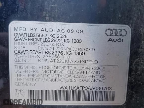 ✅ 2010 Audi Q5 Premium Plus • VIN: WA1LKAFP0AA036763 • Lot: 81721915. Listed on Copart with 174,246 mi. Free auction sales archive from the USA and detailed vehicle history report at DreamBid. Image 13.