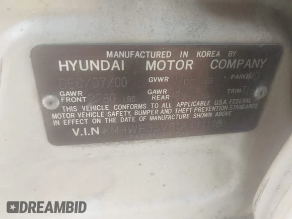 ✅ 2001 Hyundai Sonata GLS • VIN: KMHWF35V81A411118 • Лот: 43602992. Опубликован ранее на IAAI с пробегом 71 196 миль. Бесплатный доступ к архиву аукционных продаж из США и подробный отчёт об истории автомобиля на DreamBid. Изображение 9.