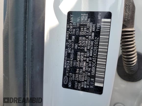 ✅ 2019 Hyundai Kona Ultimate • VIN: KM8K5CA51KU261652 • Лот: 67486564. Опубликован ранее на Copart с пробегом 63 545 миль. Бесплатный доступ к архиву аукционных продаж из США и подробный отчёт об истории автомобиля на DreamBid. Изображение 13.