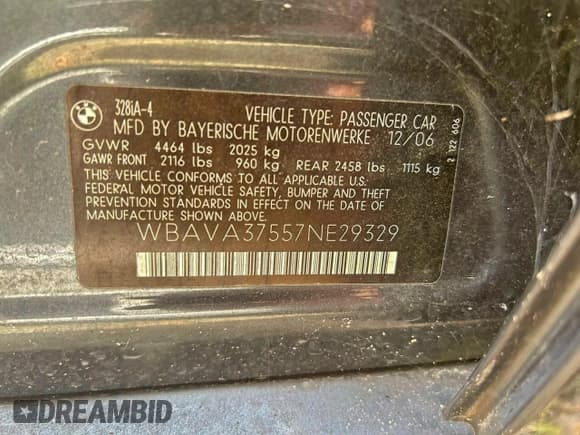 ✅ 2007 BMW 3 Series 328i • VIN: WBAVA37557NE29329 • Лот: 96198485. Опубликован ранее на Copart с пробегом Не указан. Бесплатный доступ к архиву аукционных продаж из США и подробный отчёт об истории автомобиля на DreamBid. Изображение 10.