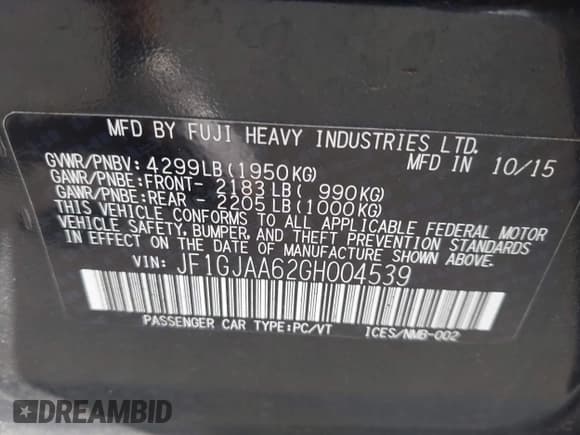 ✅ 2016 Subaru Impreza • VIN: JF1GJAA62GH004539 • Lot: 43869147. Wystawiony na IAAI z przebiegiem 158 532 mil. Bezpłatny archiwum sprzedaży aukcyjnych z USA i szczegółowy raport historii pojazdu na DreamBid. Zdjęcie 9.