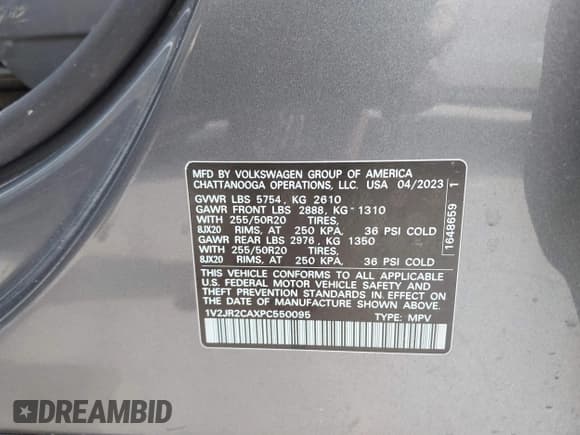 ✅ 2023 Volkswagen Atlas SE • VIN: 1V2JR2CAXPC550095 • Lot: 43479260. Wystawiony na IAAI z przebiegiem 21 622 mil. Bezpłatny archiwum sprzedaży aukcyjnych z USA i szczegółowy raport historii pojazdu na DreamBid. Zdjęcie 9.