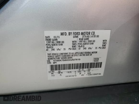 ✅ 2016 Ford Explorer • VIN: 1FM5K7B80GGA07619 • Lot: 61430815. Listed on Copart with 145,924 mi. Free auction sales archive from the USA and detailed vehicle history report at DreamBid. Image 13.