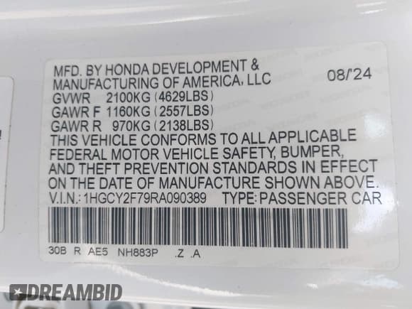 ✅ 2024 Honda Accord Sport-L • VIN: 1HGCY2F79RA090389 • Лот: 43273870. Опубликован ранее на IAAI с пробегом 61 065 миль. Бесплатный доступ к архиву аукционных продаж из США и подробный отчёт об истории автомобиля на DreamBid. Изображение 9.