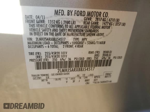 ✅ 2011 Lincoln MKT • VIN: 2LMHJ5ARXBBJ54517 • Лот: 42414295. Опубликован ранее на Copart с пробегом 100 078 миль. Бесплатный доступ к архиву аукционных продаж из США и подробный отчёт об истории автомобиля на DreamBid. Изображение 13.