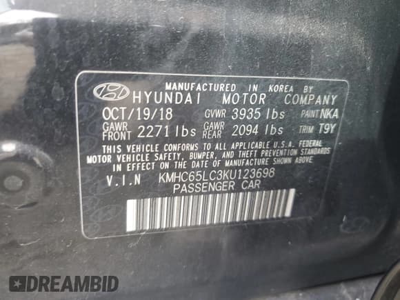 ✅ 2019 Hyundai Ioniq Blue • VIN: KMHC65LC3KU123698 • Lot: 79675444. Listed on Copart with 67,517 mi. Free auction sales archive from the USA and detailed vehicle history report at DreamBid. Image 13.