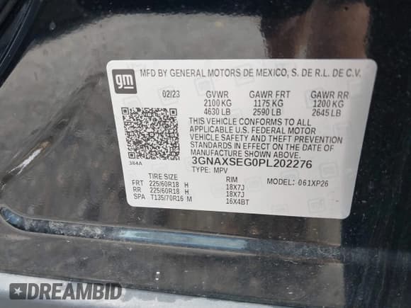 ✅ 2023 Chevrolet Equinox LS • VIN: 3GNAXSEG0PL202276 • Lot: 40040996. Listed on IAAI with 15,866 mi. Free auction sales archive from the USA and detailed vehicle history report at DreamBid. Image 9.