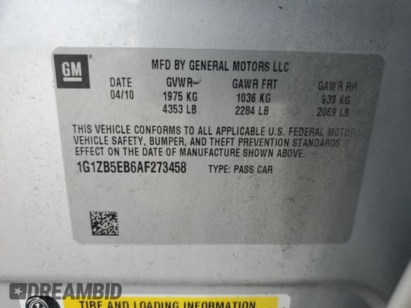 ✅ 2010 Chevrolet Malibu 1LS • VIN: 1G1ZB5EB6AF273458 • Lot: 69045635. Listed on Copart with 132,732 mi. Free auction sales archive from the USA and detailed vehicle history report at DreamBid. Image 13.