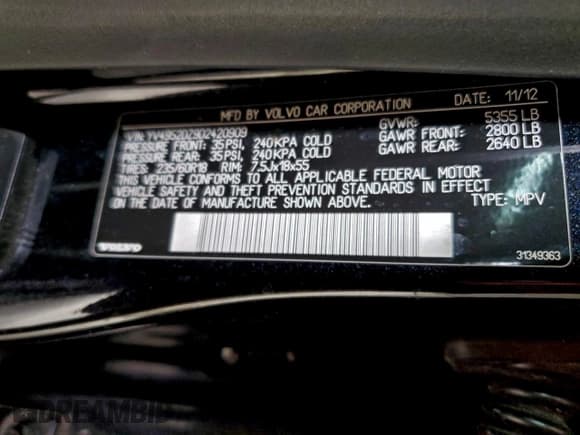 ✅ 2013 Volvo XC60 3.2L • VIN: YV4952DZ9D2420909 • Lot: 95488895. Listed on Copart with 149,539 mi. Free auction sales archive from the USA and detailed vehicle history report at DreamBid. Image 13.