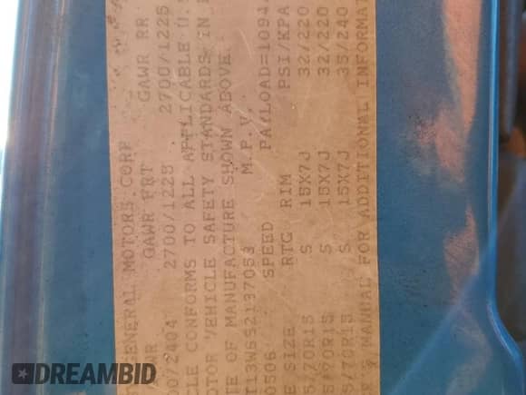 1995 Chevrolet Blazer z VIN 1GNDT13W6S2137053, wystawiony jako Copart lot #73525544 z przebiegiem 188 033 mil mil oraz Nie do naprawy • Non repairable. Historia ofert i sprzedaży dostępna na DreamBid. Obrazek 12.