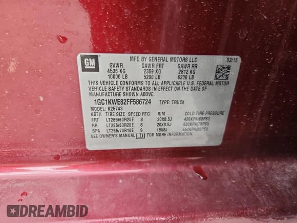 ✅ 2015 Chevrolet Silverado 2500HD LTZ • VIN: 1GC1KWE82FF586724 • Лот: 69962665. Опубликован ранее на Copart с пробегом 122 174 миль. Бесплатный доступ к архиву аукционных продаж из США и подробный отчёт об истории автомобиля на DreamBid. Изображение 12.