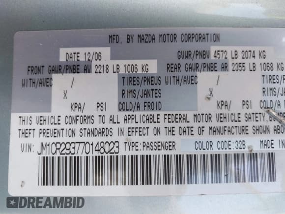 ✅ 2007 Mazda 5 Touring • VIN: JM1CR293770148023 • Lot: 42468163. Listed on IAAI with 197,871 mi. Free auction sales archive from the USA and detailed vehicle history report at DreamBid. Image 9.