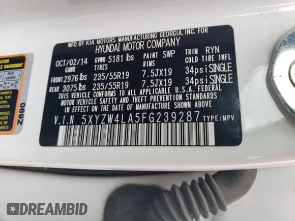 ✅ 2015 Hyundai Santa Fe • VIN: 5XYZW4LA5FG239287 • Лот: 70058543. Опубликован ранее на Copart с пробегом 99 948 миль. Бесплатный доступ к архиву аукционных продаж из США и подробный отчёт об истории автомобиля на DreamBid. Изображение 14.