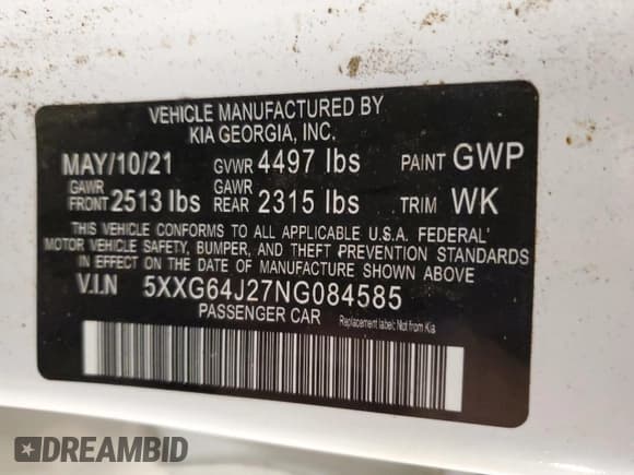 ✅ 2022 Kia K5 GT-Line • VIN: 5XXG64J27NG084585 • Lot: 89643025. Wystawiony na Copart z przebiegiem 106 177 mil. Bezpłatny archiwum sprzedaży aukcyjnych z USA i szczegółowy raport historii pojazdu na DreamBid. Zdjęcie 12.