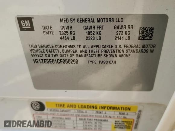✅ 2012 Chevrolet Malibu LTZ 1LZ • VIN: 1G1ZE5E01CF350293 • Lot: 73417394. Listed on Copart with 92,129 mi. Free auction sales archive from the USA and detailed vehicle history report at DreamBid. Image 15.