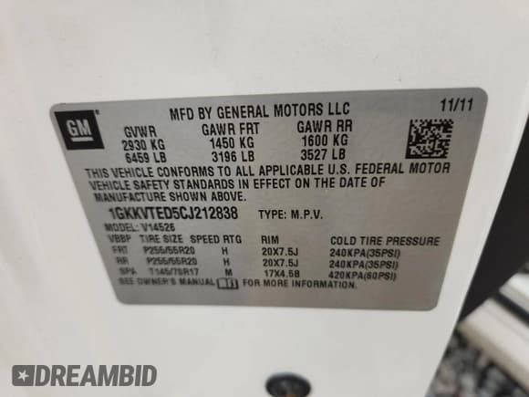 ✅ 2012 GMC Acadia Denali • VIN: 1GKKVTED5CJ212838 • Lot: 91406635. Listed on Copart with 210,682 mi. Free auction sales archive from the USA and detailed vehicle history report at DreamBid. Image 13.