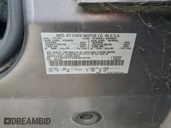 ✅ 2003 Ford F-350 XL • VIN: 1FTSW31P33EB54018 • Lot: 94536645. Listed on Copart with 300,313 mi. Free auction sales archive from the USA and detailed vehicle history report at DreamBid. Image 12.