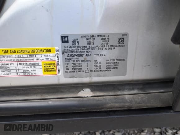 ✅ 2013 Chevrolet Traverse LS • VIN: 1GNKVFKD8DJ114767 • Lot: 63444945. Listed on Copart with 193,380 mi. Free auction sales archive from the USA and detailed vehicle history report at DreamBid. Image 13.