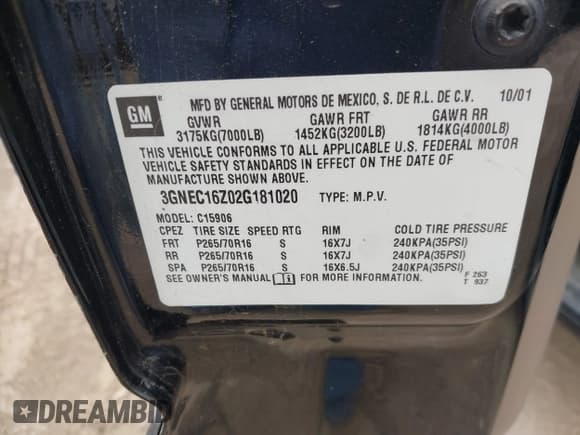 ✅ 2002 Chevrolet Suburban LS • VIN: 3GNEC16Z02G181020 • Лот: 41895319. Опубликован ранее на IAAI с пробегом Не указан. Бесплатный доступ к архиву аукционных продаж из США и подробный отчёт об истории автомобиля на DreamBid. Изображение 9.