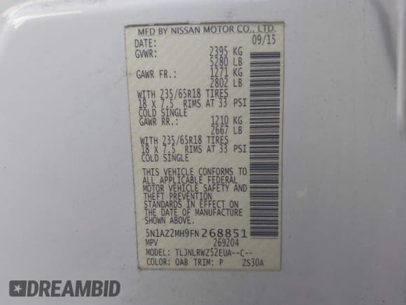 ✅ 2015 Nissan Murano SL • VIN: 5N1AZ2MH9FN268851 • Лот: 43462539. Опубликован ранее на IAAI с пробегом 182 758 миль. Бесплатный доступ к архиву аукционных продаж из США и подробный отчёт об истории автомобиля на DreamBid. Изображение 9.
