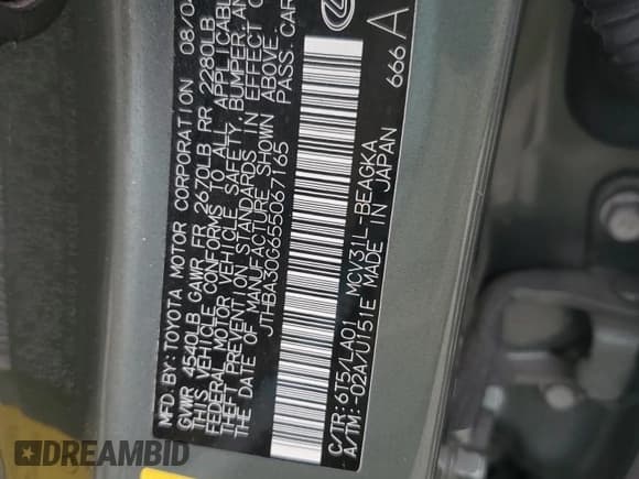 ✅ 2005 Lexus ES 350 • VIN: JTHBA30G655067165 • Lot: 91928905. Listed on Copart with 198,083 mi. Free auction sales archive from the USA and detailed vehicle history report at DreamBid. Image 12.