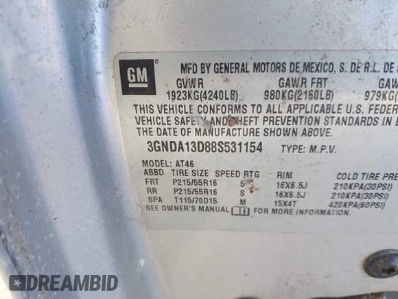 ✅ 2008 Chevrolet HHR LS • VIN: 3GNDA13D88S531154 • Lot: 41407259. Listed on IAAI with Not provided. Free auction sales archive from the USA and detailed vehicle history report at DreamBid. Image 9.