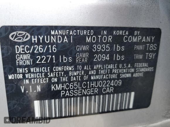 ✅ 2017 Hyundai Ioniq Blue • VIN: KMHC65LC1HU022409 • Lot: 82265615. Listed on Copart with 83,392 mi. Free auction sales archive from the USA and detailed vehicle history report at DreamBid. Image 12.