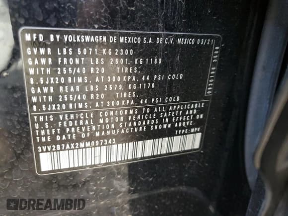 ✅ 2021 Volkswagen Tiguan SE • VIN: 3VV2B7AX2MM097343 • Lot: 93000265. Wystawiony na Copart z przebiegiem 20 047 mil. Bezpłatny archiwum sprzedaży aukcyjnych z USA i szczegółowy raport historii pojazdu na DreamBid. Zdjęcie 12.