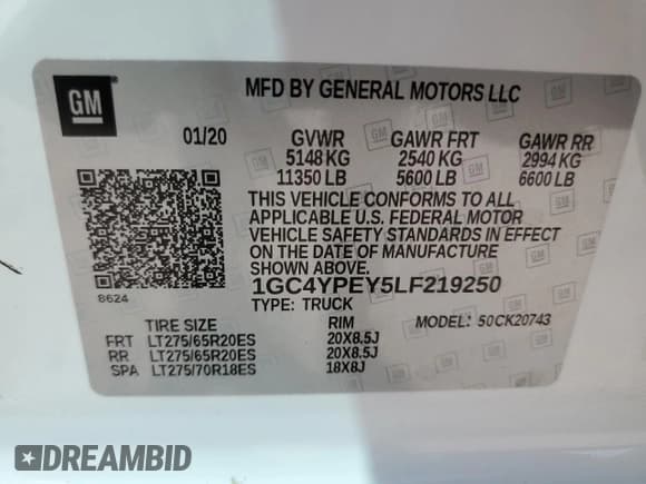 ✅ 2020 Chevrolet Silverado 2500HD LTZ • VIN: 1GC4YPEY5LF219250 • Лот: 45380835. Опубликован ранее на Copart с пробегом 83 871 миль. Бесплатный доступ к архиву аукционных продаж из США и подробный отчёт об истории автомобиля на DreamBid. Изображение 12.