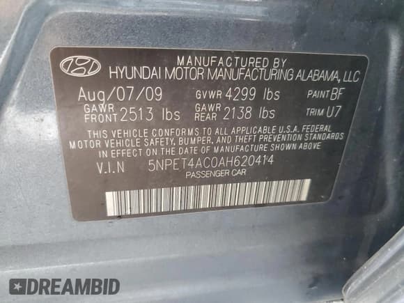 ✅ 2010 Hyundai Sonata GLS • VIN: 5NPET4AC0AH620414 • Lot: 85388554. Listed on Copart with 112,629 mi. Free auction sales archive from the USA and detailed vehicle history report at DreamBid. Image 12.