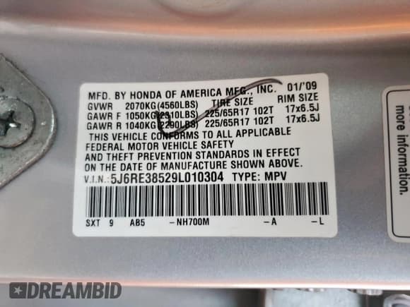 ✅ 2009 Honda CR-V EX • VIN: 5J6RE38529L010304 • Lot: 91528535. Wystawiony na Copart z przebiegiem 181 399 mil. Bezpłatny archiwum sprzedaży aukcyjnych z USA i szczegółowy raport historii pojazdu na DreamBid. Zdjęcie 14.