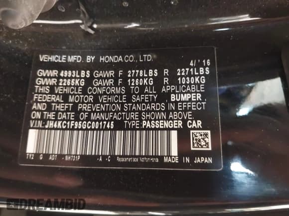 ✅ 2016 Acura RLX Advance • VIN: JH4KC1F95GC001745 • Lot: 41695392. Listed on IAAI with 78,942 mi. Free auction sales archive from the USA and detailed vehicle history report at DreamBid. Image 9.