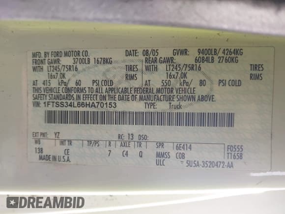 ✅ 2006 Ford Econoline Cargo • VIN: 1FTSS34L66HA70153 • Lot: 43556253. Listed on IAAI with 92,840 mi. Free auction sales archive from the USA and detailed vehicle history report at DreamBid. Image 9.