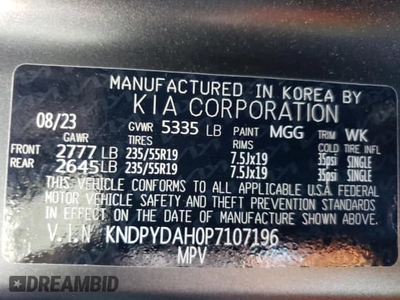 ✅ 2023 Kia Sportage X-Line • VIN: KNDPYDAH0P7107196 • Lot: 56599175. Listed on Copart with 21,812 mi. Free auction sales archive from the USA and detailed vehicle history report at DreamBid. Image 13.