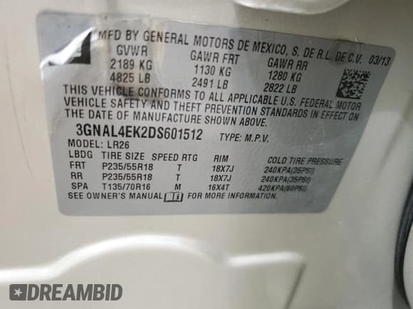 ✅ 2013 Chevrolet Captiva Sport LTZ • VIN: 3GNAL4EK2DS601512 • Lot: 53911235. Wystawiony na Copart z przebiegiem 89 153 mil. Bezpłatny archiwum sprzedaży aukcyjnych z USA i szczegółowy raport historii pojazdu na DreamBid. Zdjęcie 13.