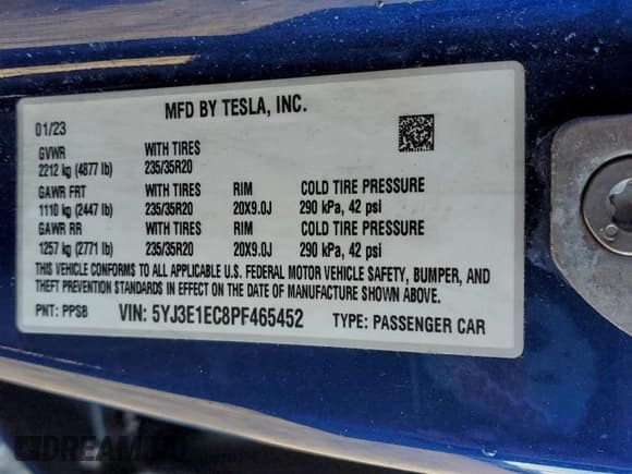 ✅ 2023 Tesla Model 3 Performance • VIN: 5YJ3E1EC8PF465452 • Лот: 95122925. Опубликован ранее на Copart с пробегом 39 706 миль. Бесплатный доступ к архиву аукционных продаж из США и подробный отчёт об истории автомобиля на DreamBid. Изображение 13.