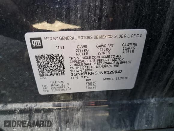 ✅ 2022 Chevrolet Blazer RS • VIN: 3GNKBKRS1NS129942 • Lot: 69573315. Listed on Copart with 59,707 mi. Free auction sales archive from the USA and detailed vehicle history report at DreamBid. Image 13.