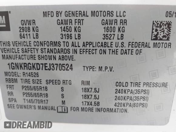 ✅ 2014 Chevrolet Traverse LT • VIN: 1GNKRGKD7EJ370524 • Lot: 43537394. Wystawiony na IAAI z przebiegiem 224 150 mil. Bezpłatny archiwum sprzedaży aukcyjnych z USA i szczegółowy raport historii pojazdu na DreamBid. Zdjęcie 9.