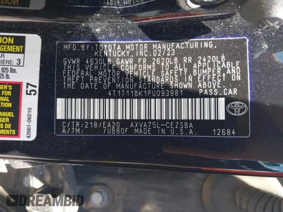 2023 Toyota Camry SE с VIN 4T1T11BK1PU093981, выставлен на аукционе IAAI как лот 42779443 с пробегом 36 456 миль миль и . История ставок и продаж доступна на DreamBid. Изображение 9.
